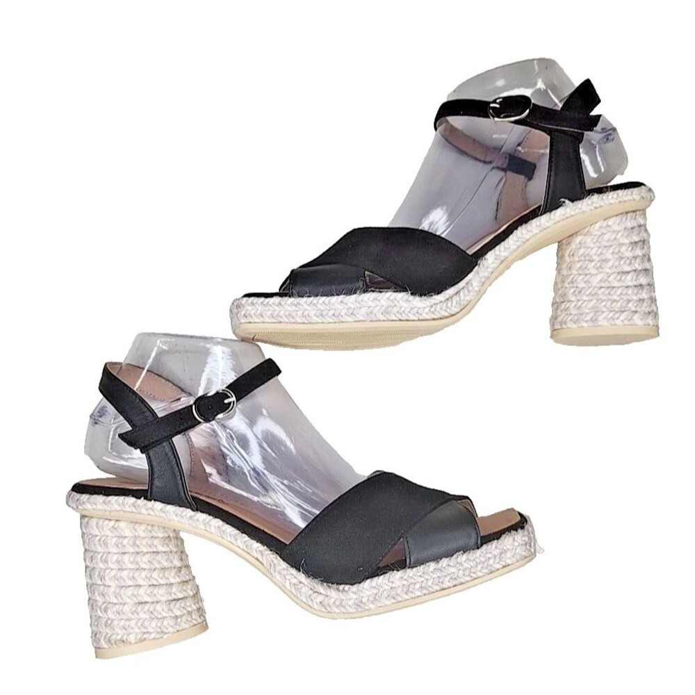 Eric Michael Shoes Women 40 Sandal Block Heel Platform Fashion Ankle Strap Black